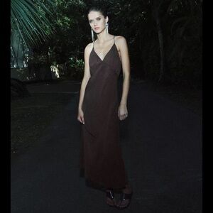 Zara Brown Spaghetti-Strap Maxi Dress